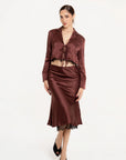 Conjunto Falda y Blusa Satinado Burgundy