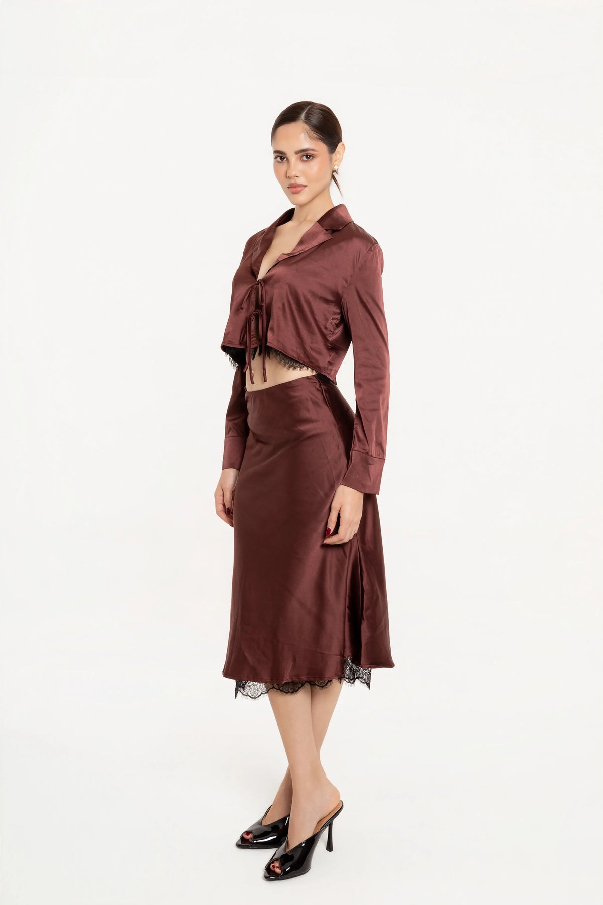 Conjunto Falda y Blusa Satinado Burgundy