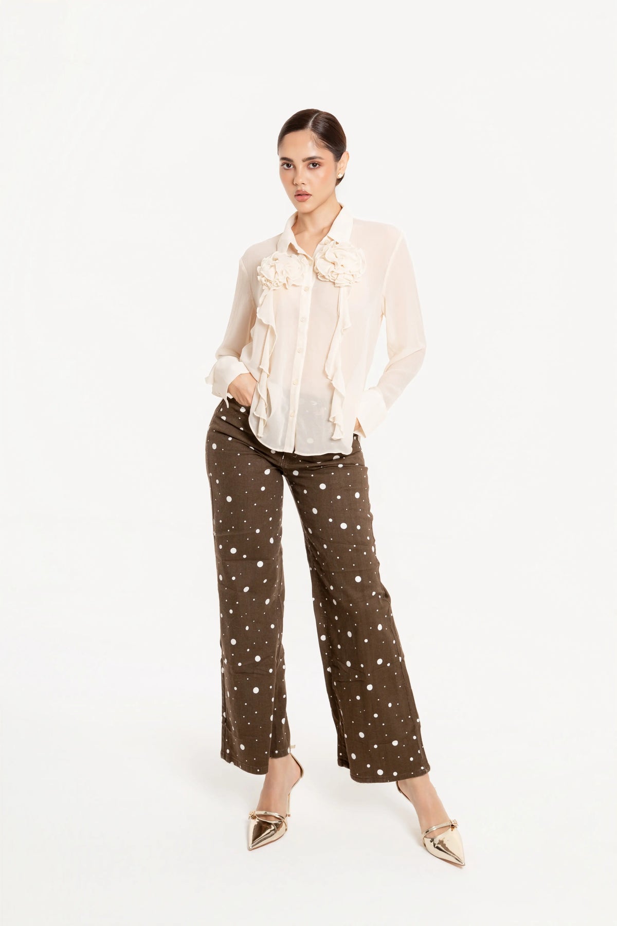 Pantalón Wide Leg Polka Mocha