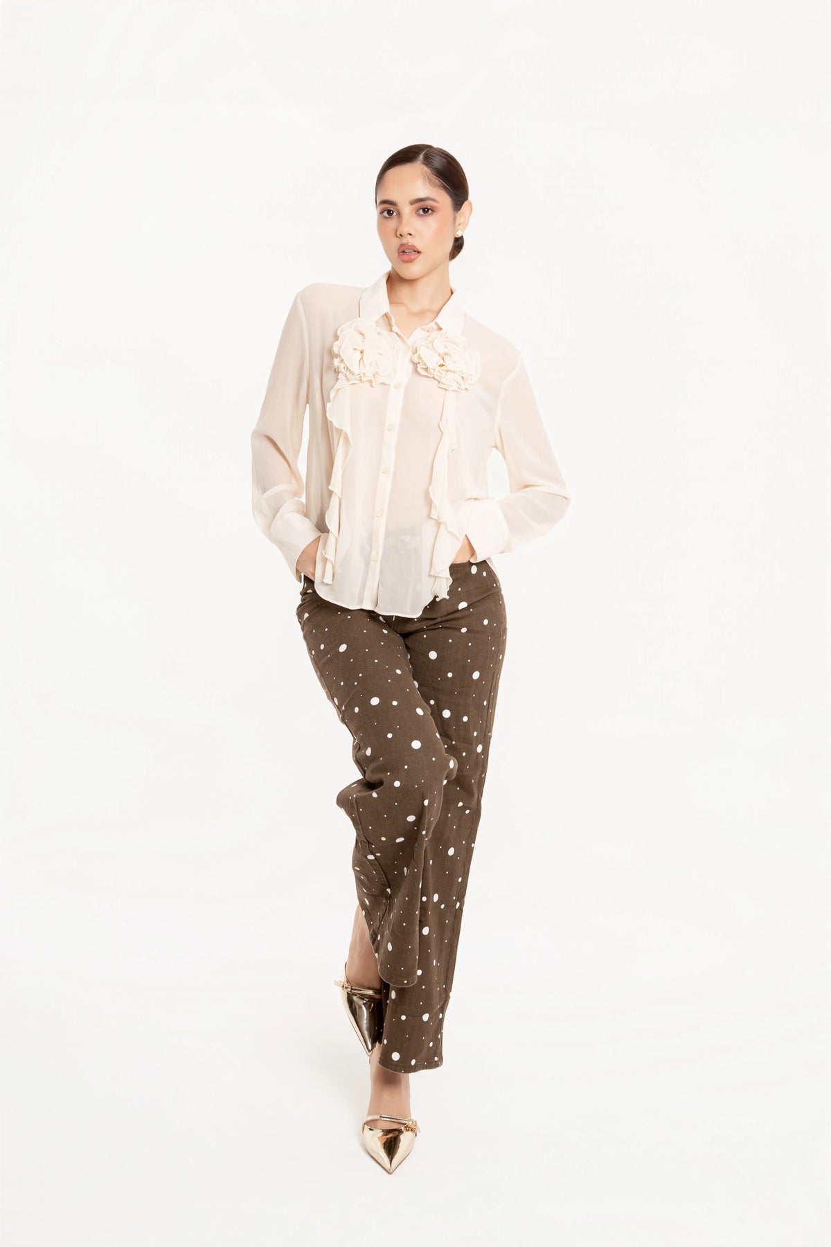 Pantalón Wide Leg Polka Mocha