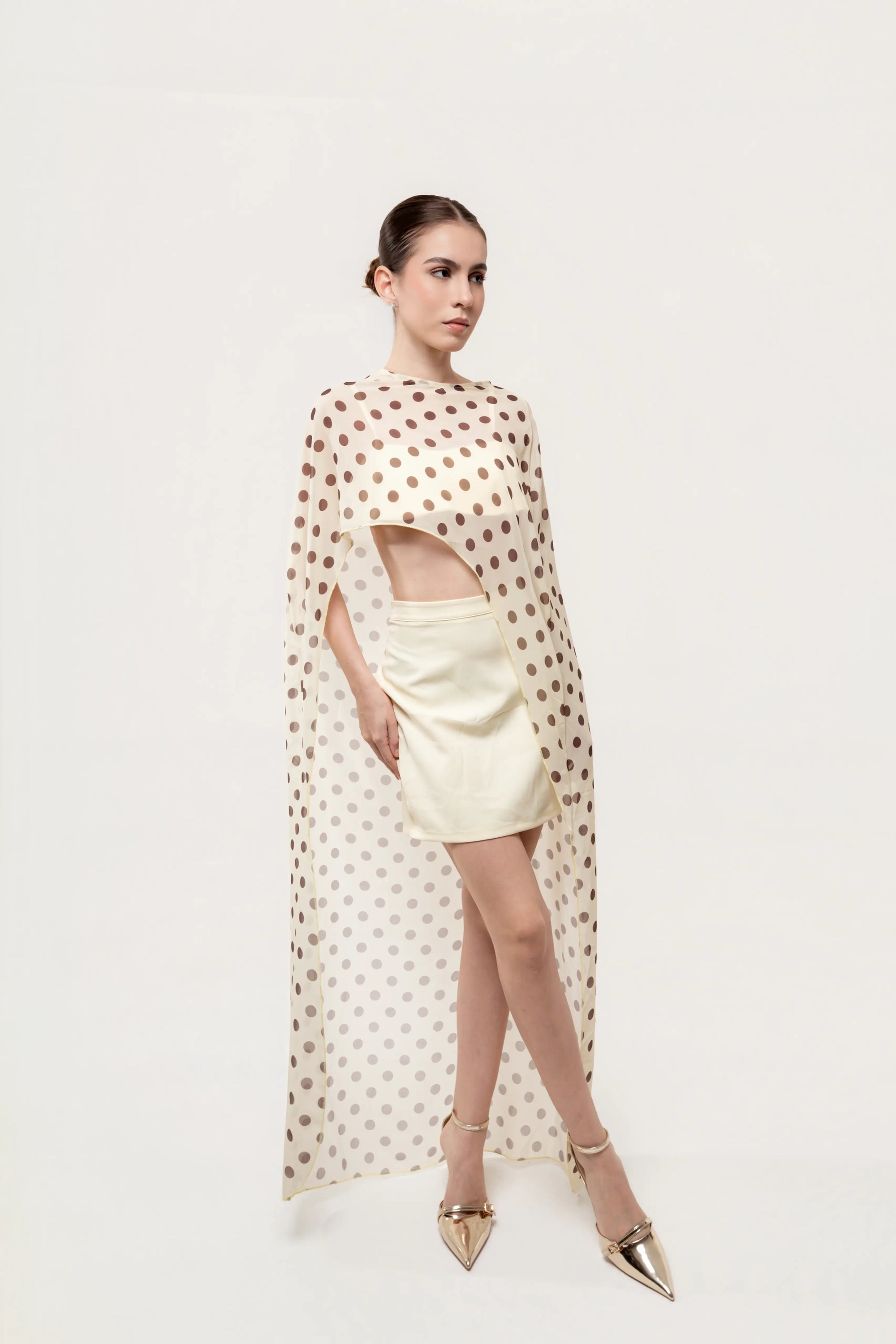 Conjunto Top Capa y Falda Ivory Dots Amarillo