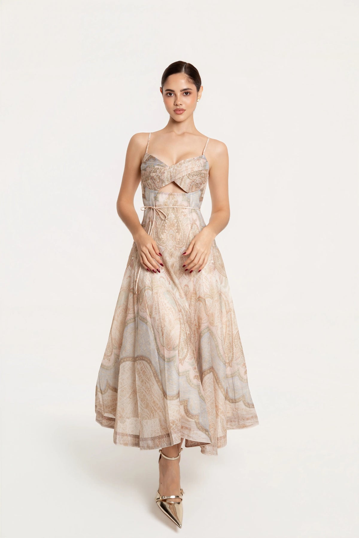 Vestido Midi Celeste Paisley Beige