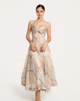 Vestido Midi Celeste Paisley Beige