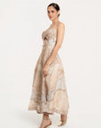 Vestido Midi Celeste Paisley Beige