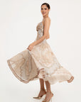 Vestido Midi Celeste Paisley Beige