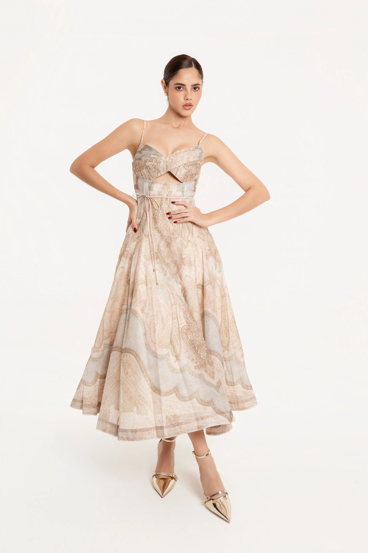 Vestido Midi Celeste Paisley Beige