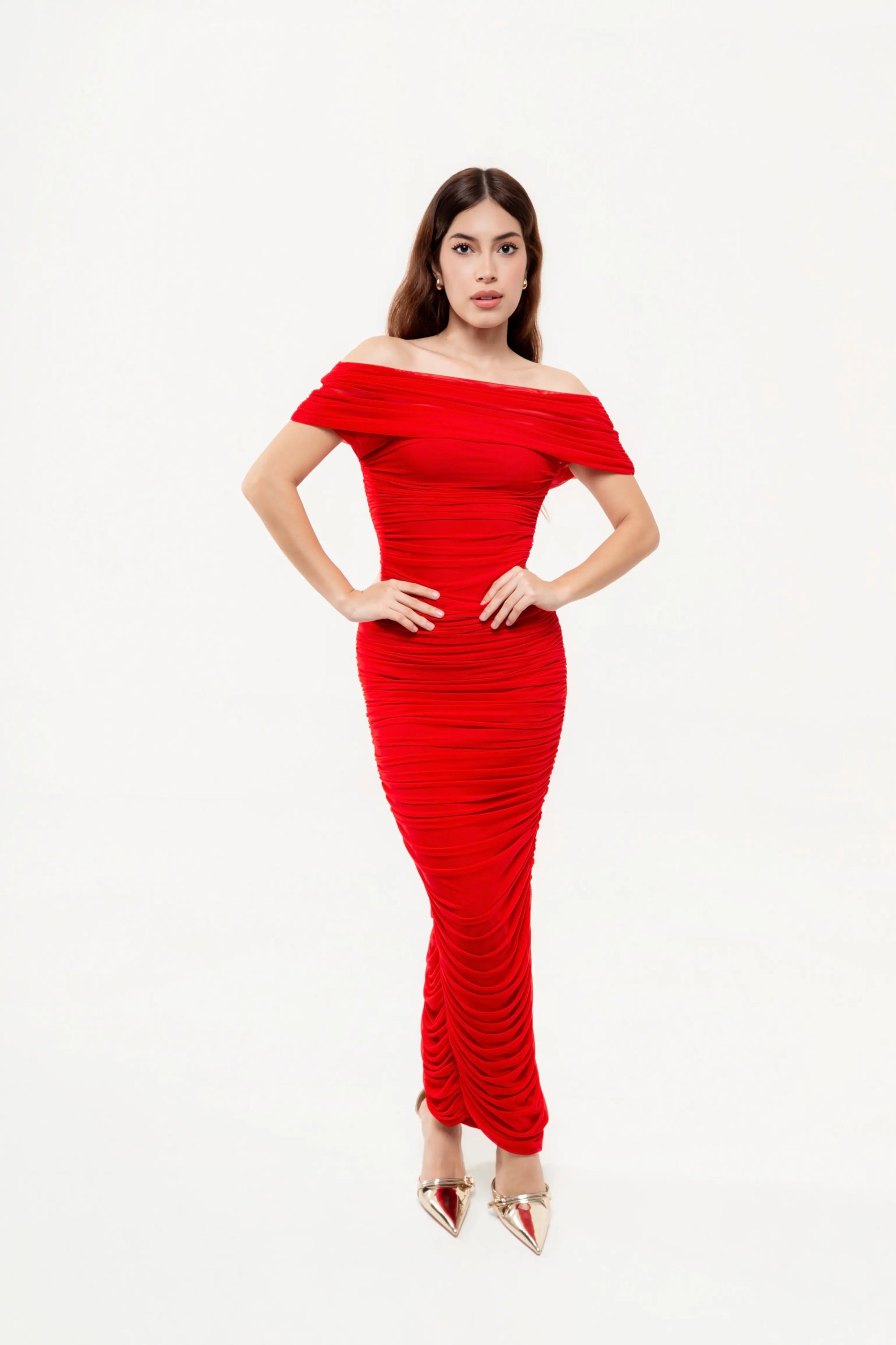 Vestido Maxi Drapeado Rojo