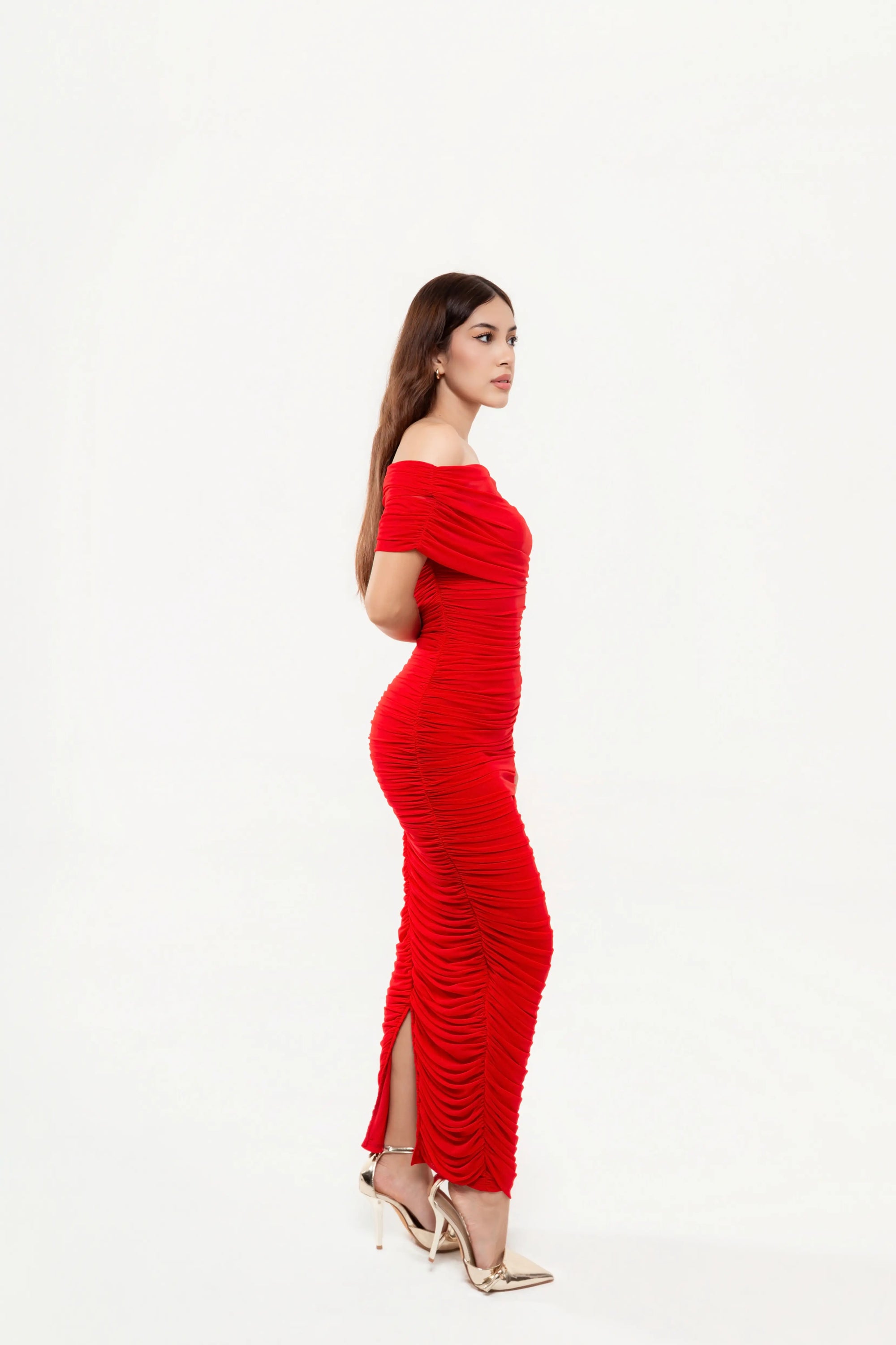 Vestido Maxi Drapeado Rojo