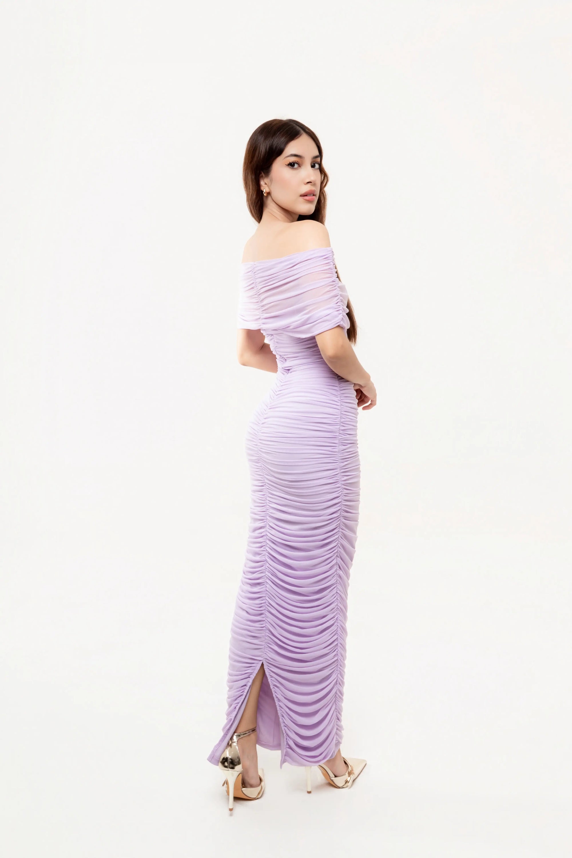 Vestido Maxi Drapeado Lavanda