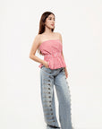 Pantalón Barrel Azul con Botones Napoleon