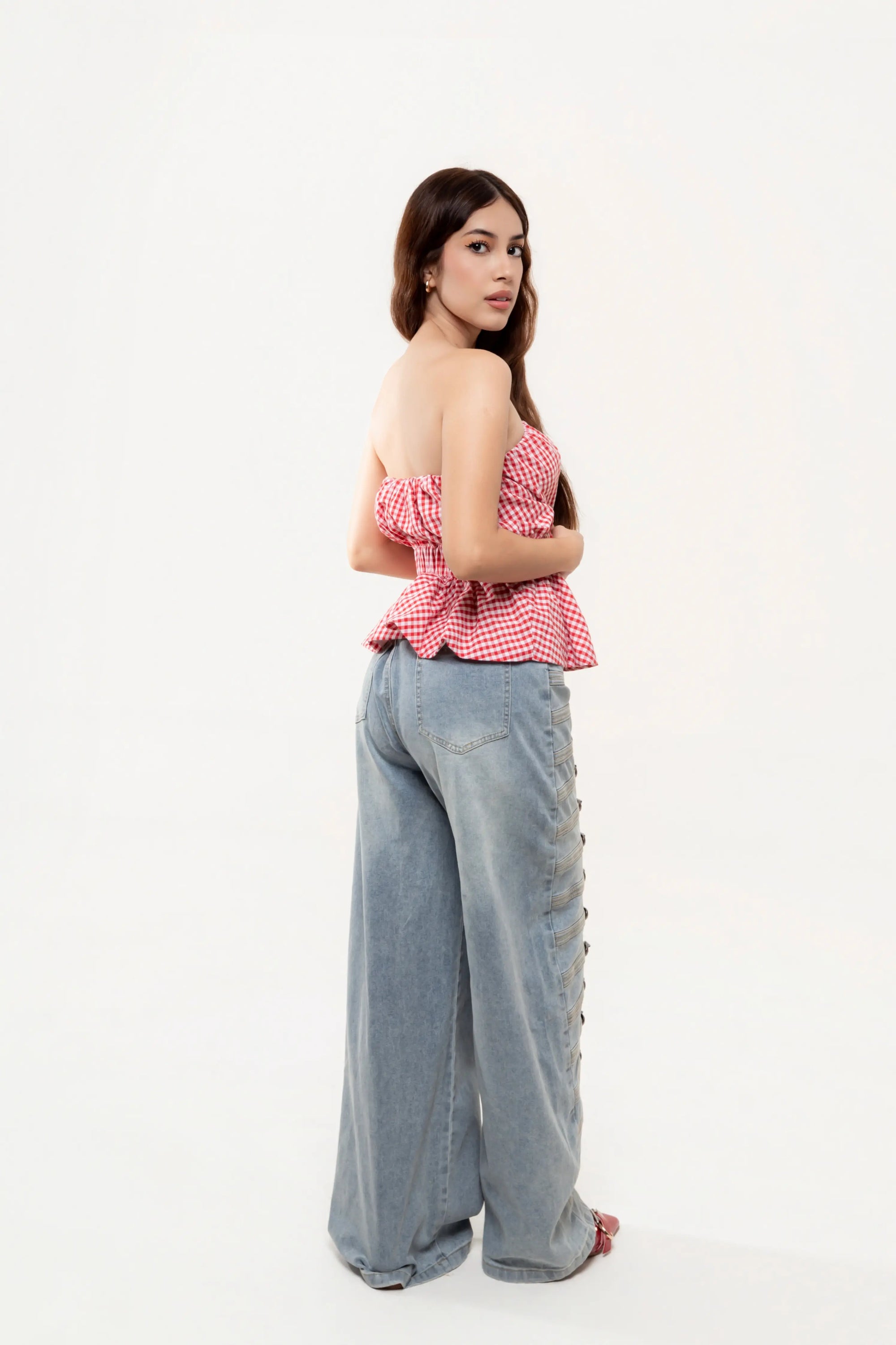 Pantalón Barrel Azul con Botones Napoleon