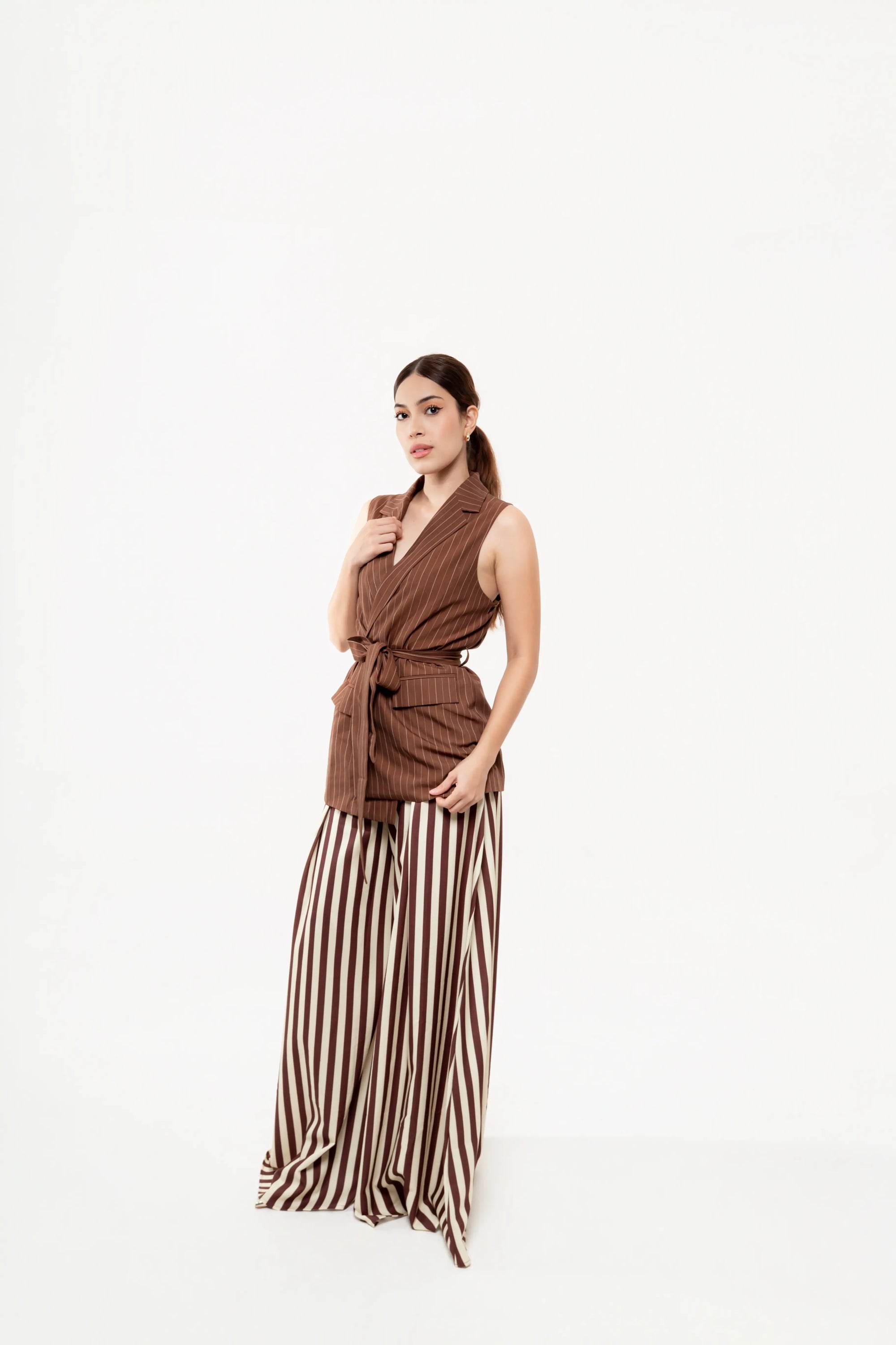 Pantalón Palazzo Rayas Espresso Amarillo
