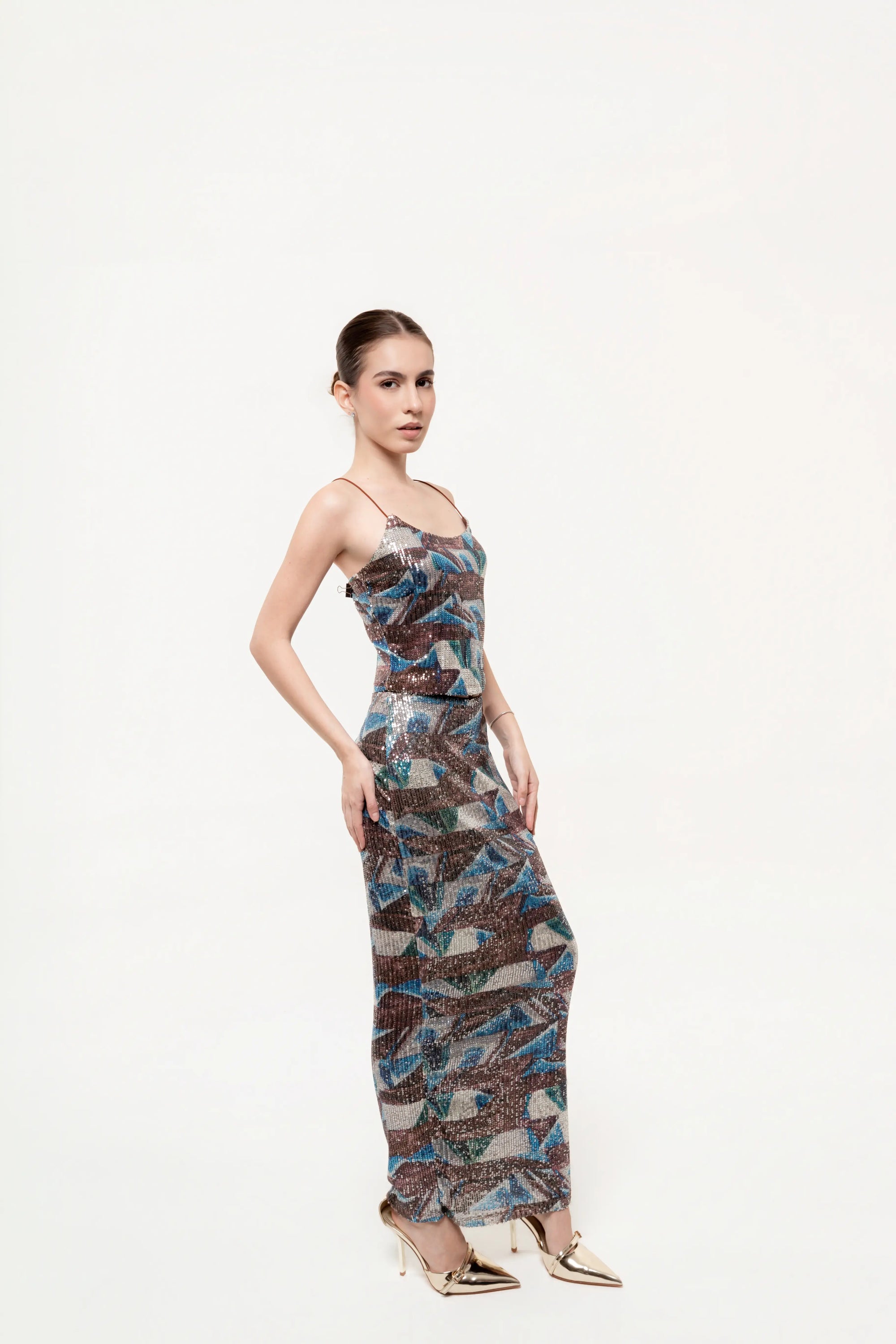Conjunto de Lentejuelas Top y Falda Maxi
