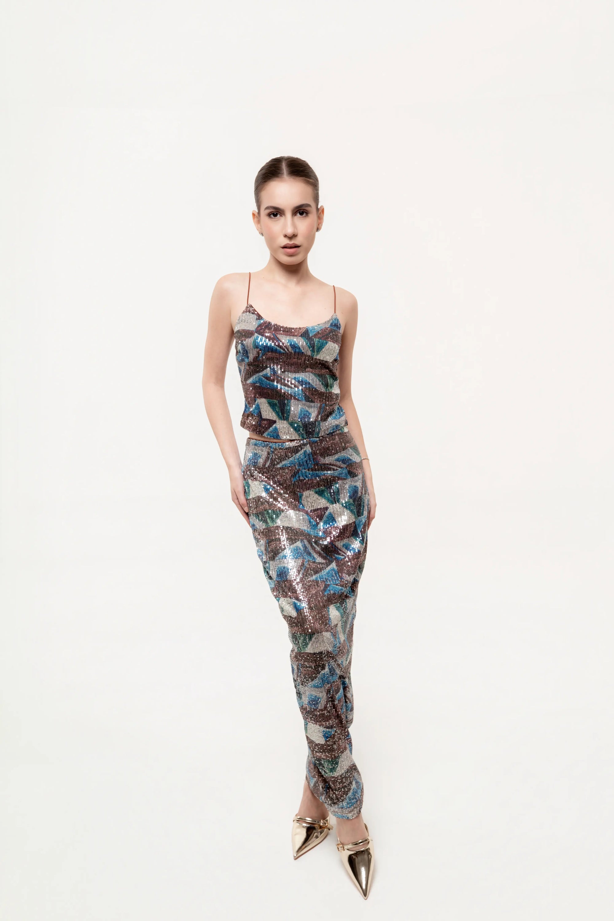 Conjunto de Lentejuelas Top y Falda Maxi