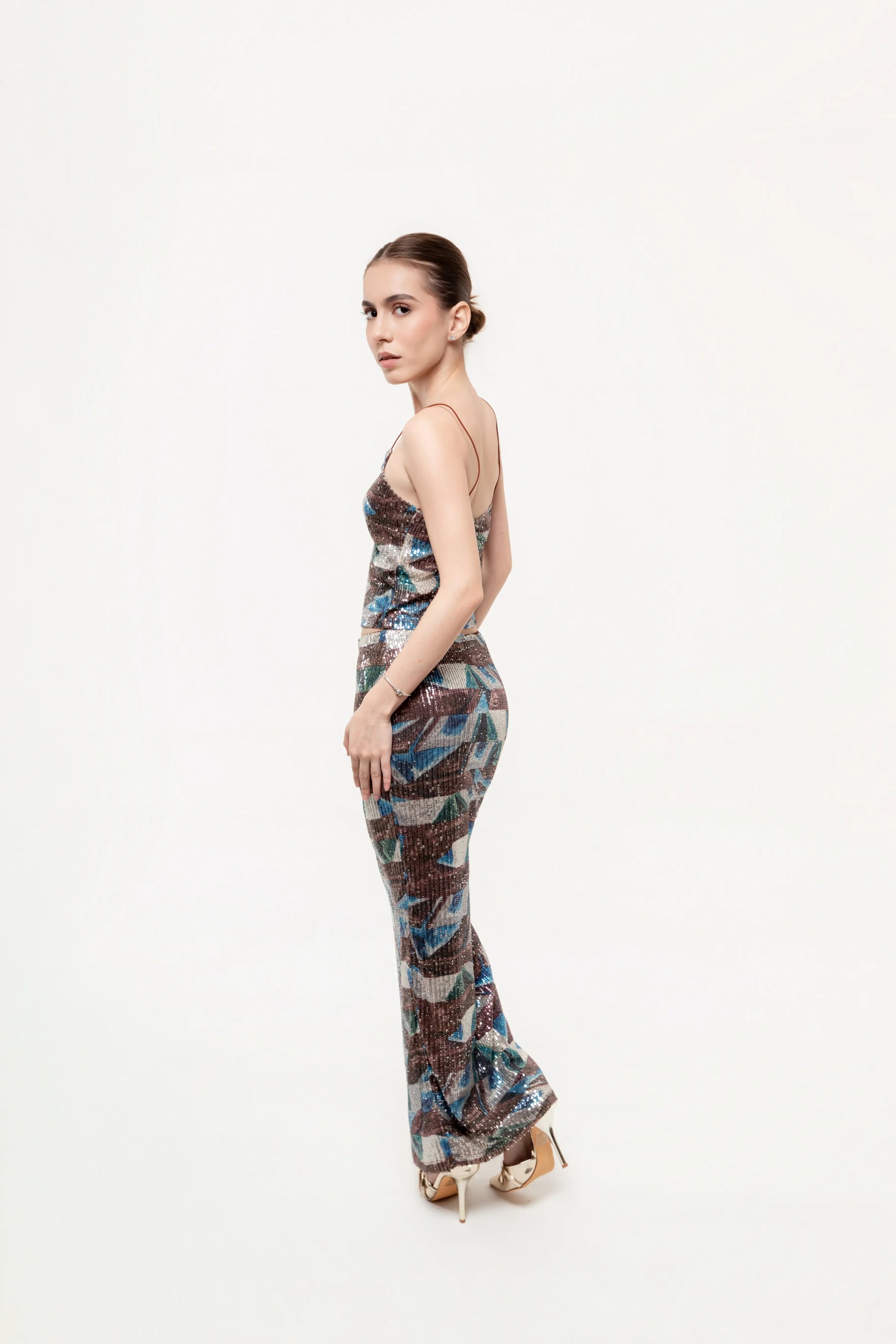 Conjunto de Lentejuelas Top y Falda Maxi
