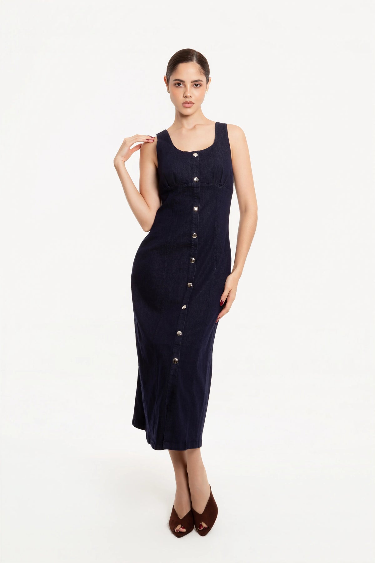 Vestido Midi Denim Azul Oscuro