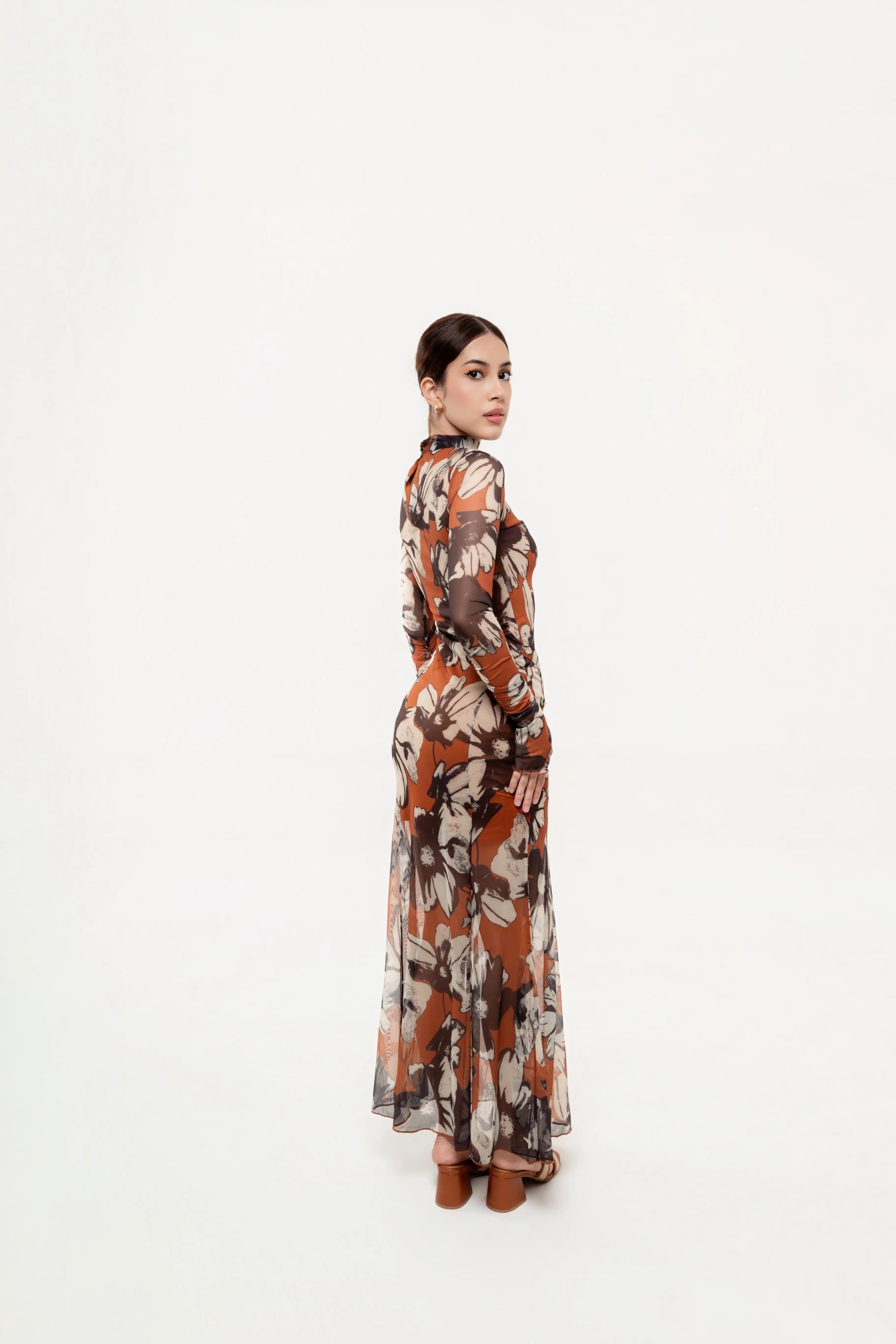 Vestido Maxi Mesh Terra Floral Camel
