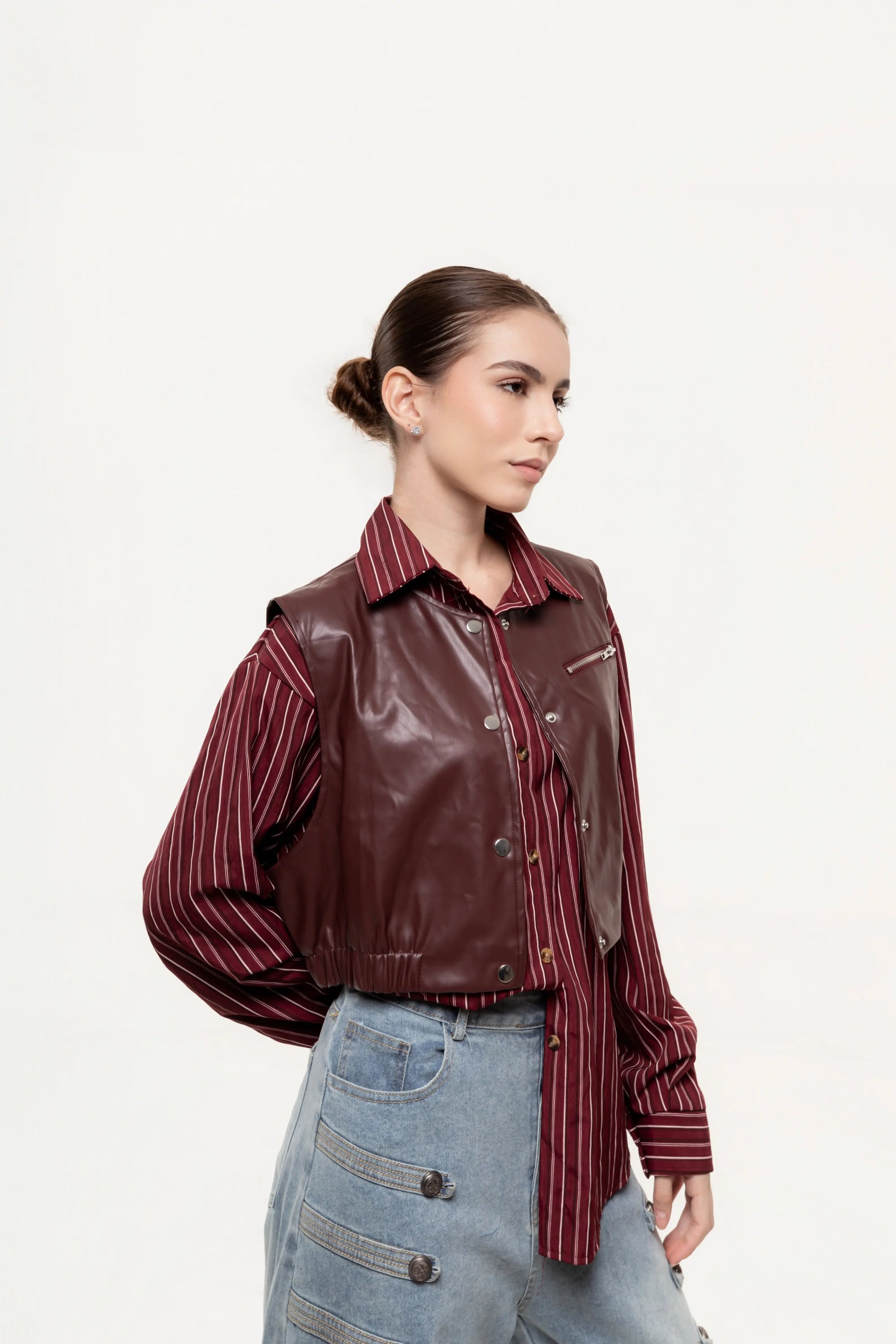 Camisa Rayas con Chaleco Efecto Piel (Copia)