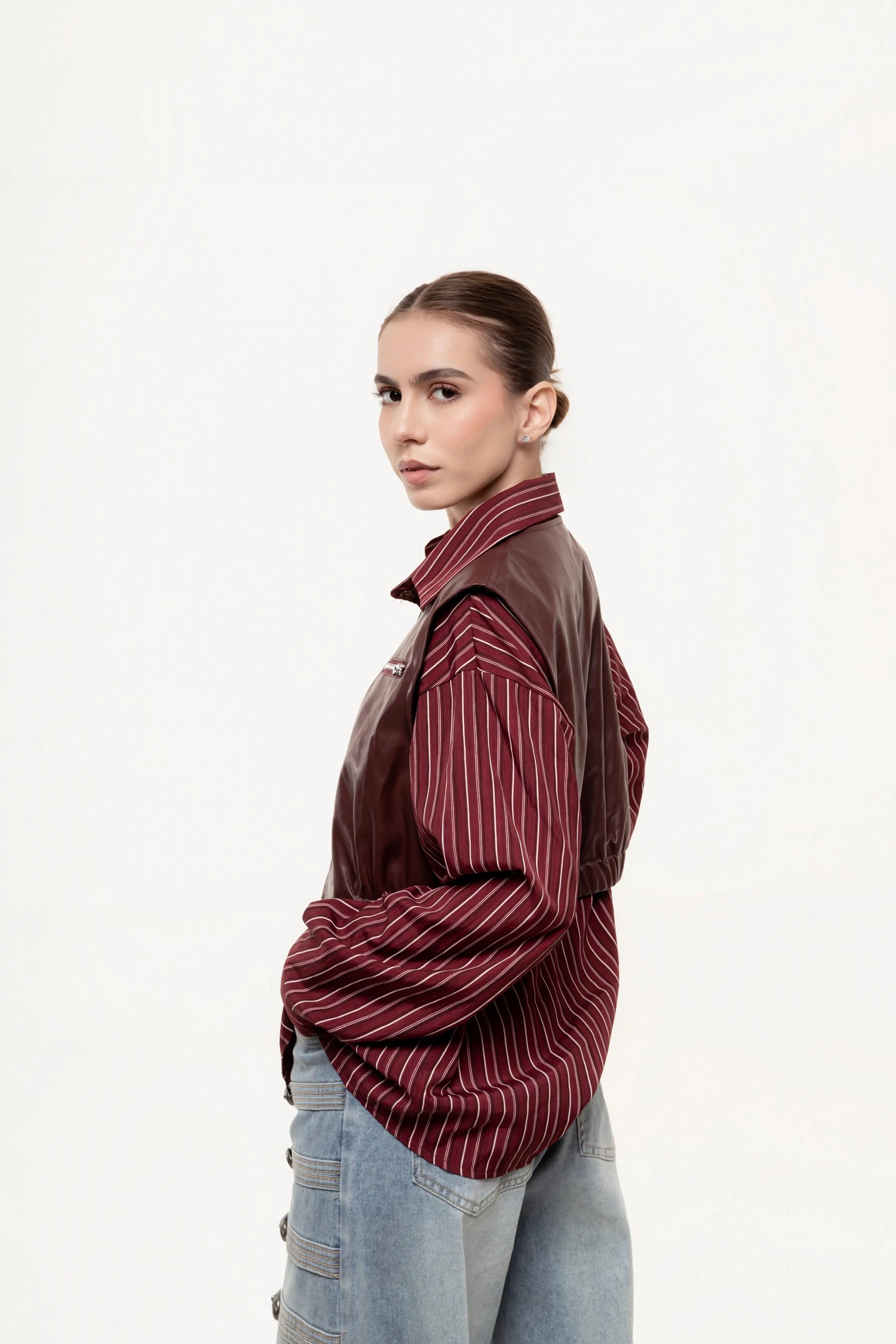 Camisa Rayas con Chaleco Efecto Piel (Copia)