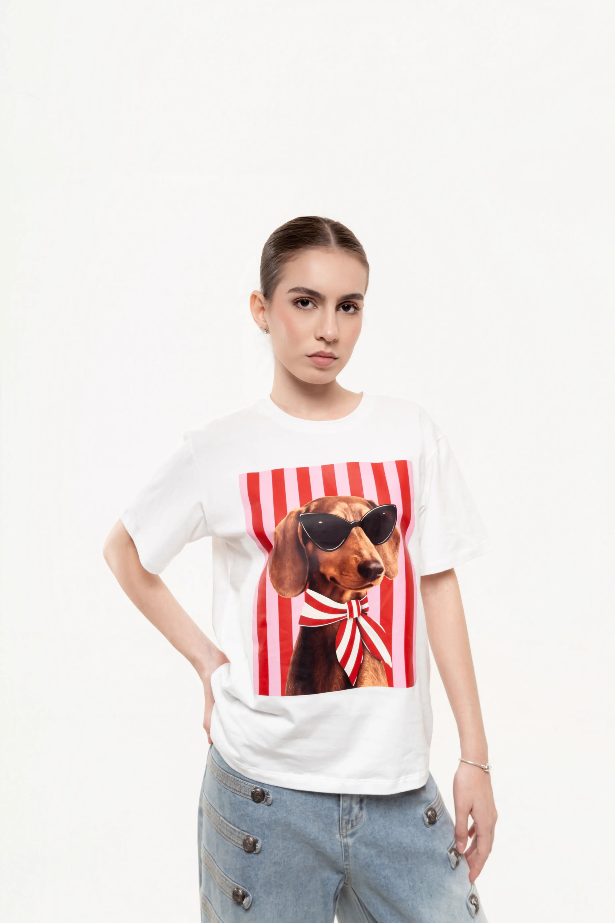 Playera Dog Stripes Blanca