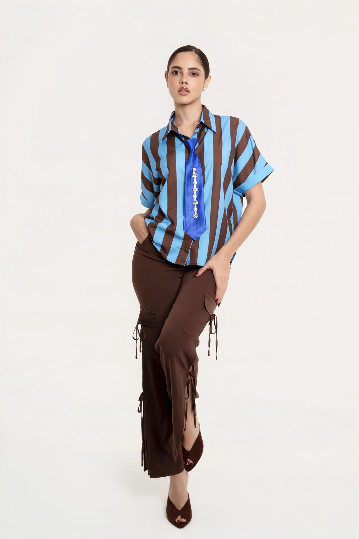 Blusa Camisera Vittoria Azul Chocolate