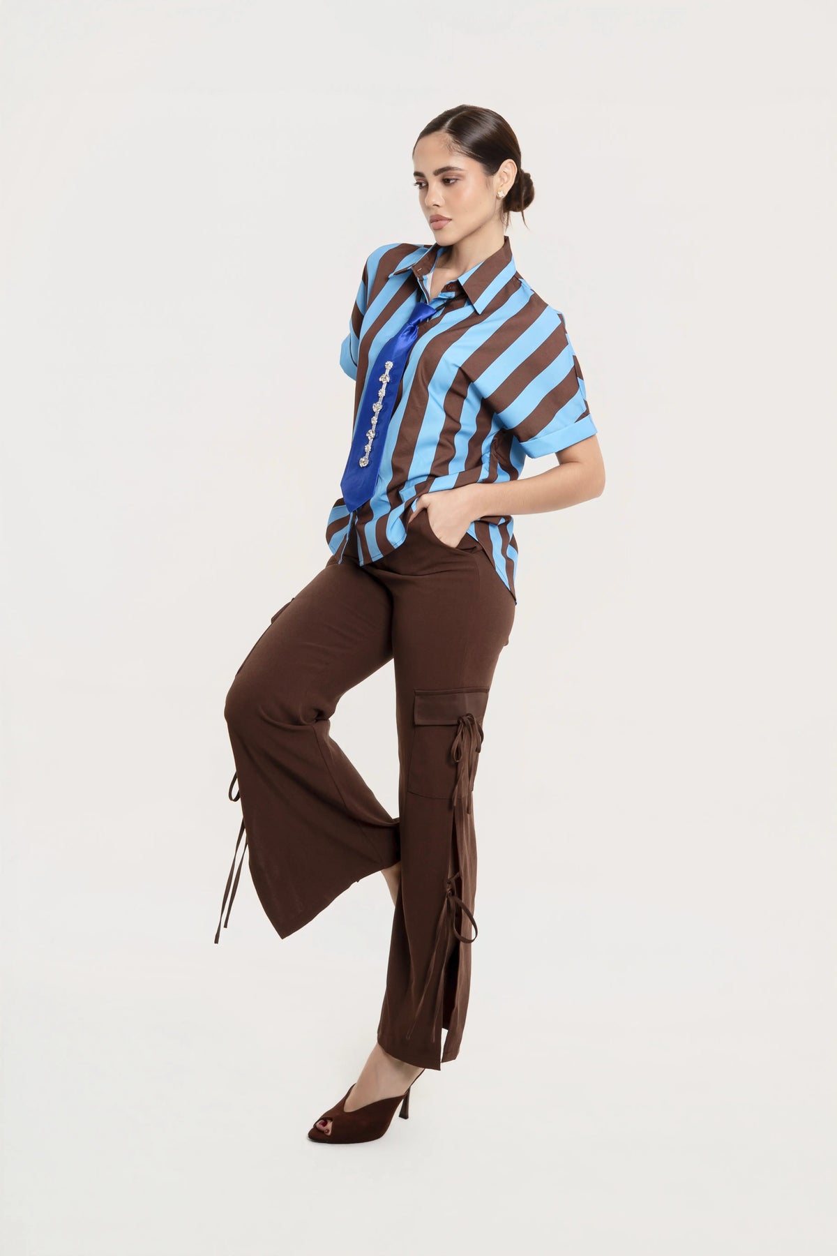 Blusa Camisera Vittoria Azul Chocolate