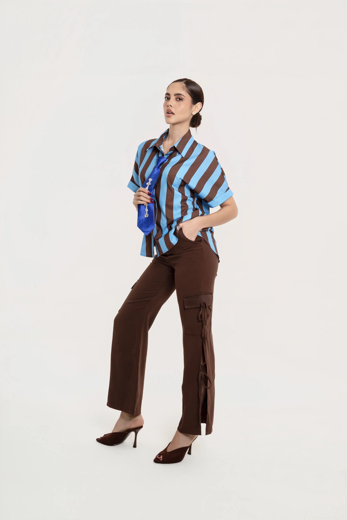 Blusa Camisera Vittoria Azul Chocolate