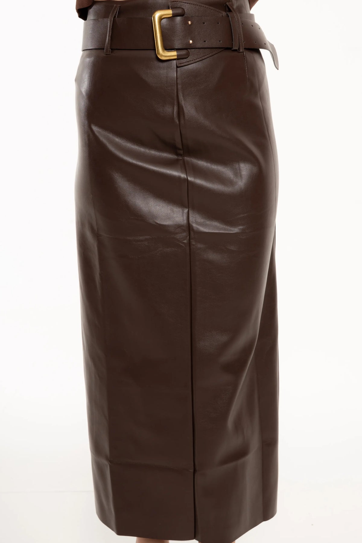 Falda Midi Victoria Chocolate Efecto Piel
