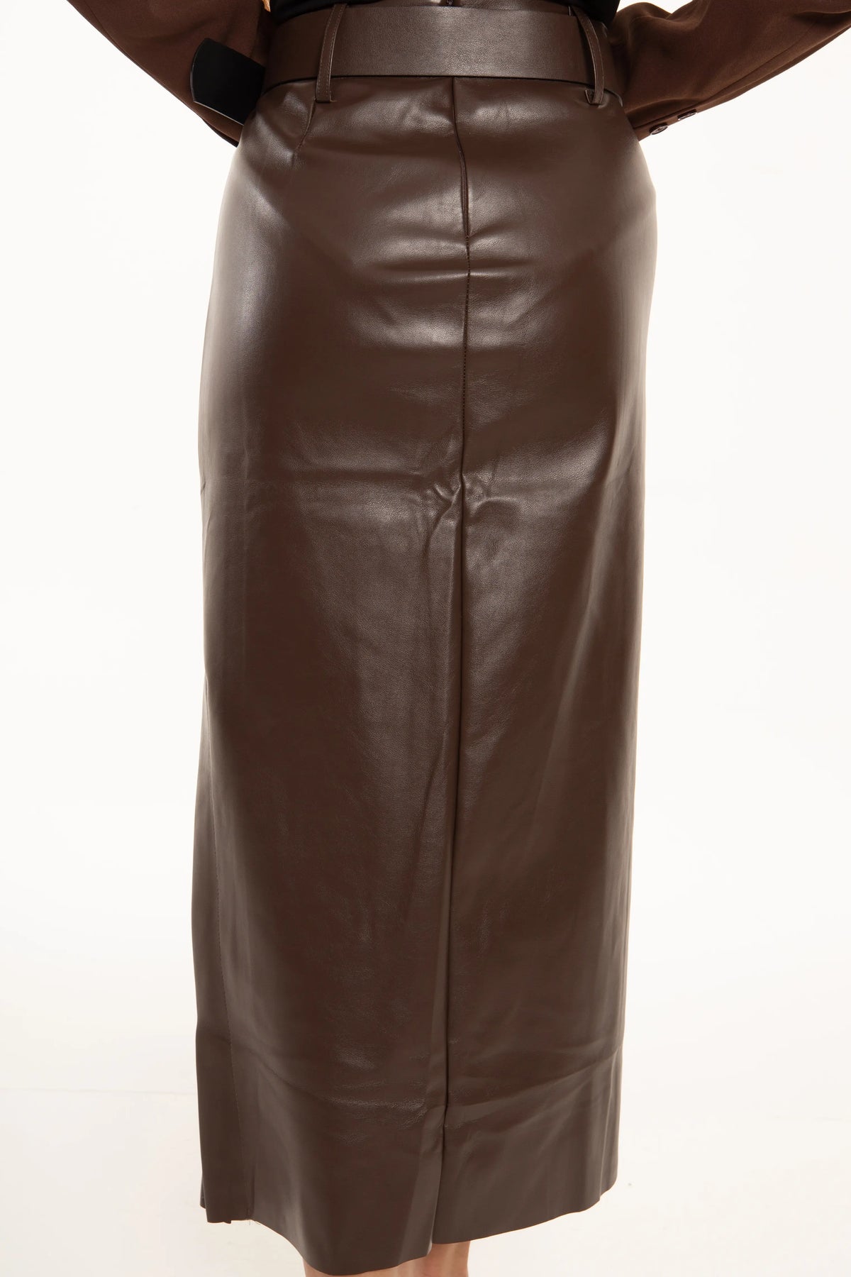 Falda Midi Victoria Chocolate Efecto Piel