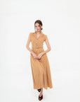 Vestido Largo Camel con Botones y Cinturón