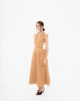 Vestido Largo Camel con Botones y Cinturón