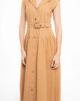 Vestido Largo Camel con Botones y Cinturón