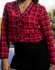 Blazer Corto Estampado Fucsia y Negro