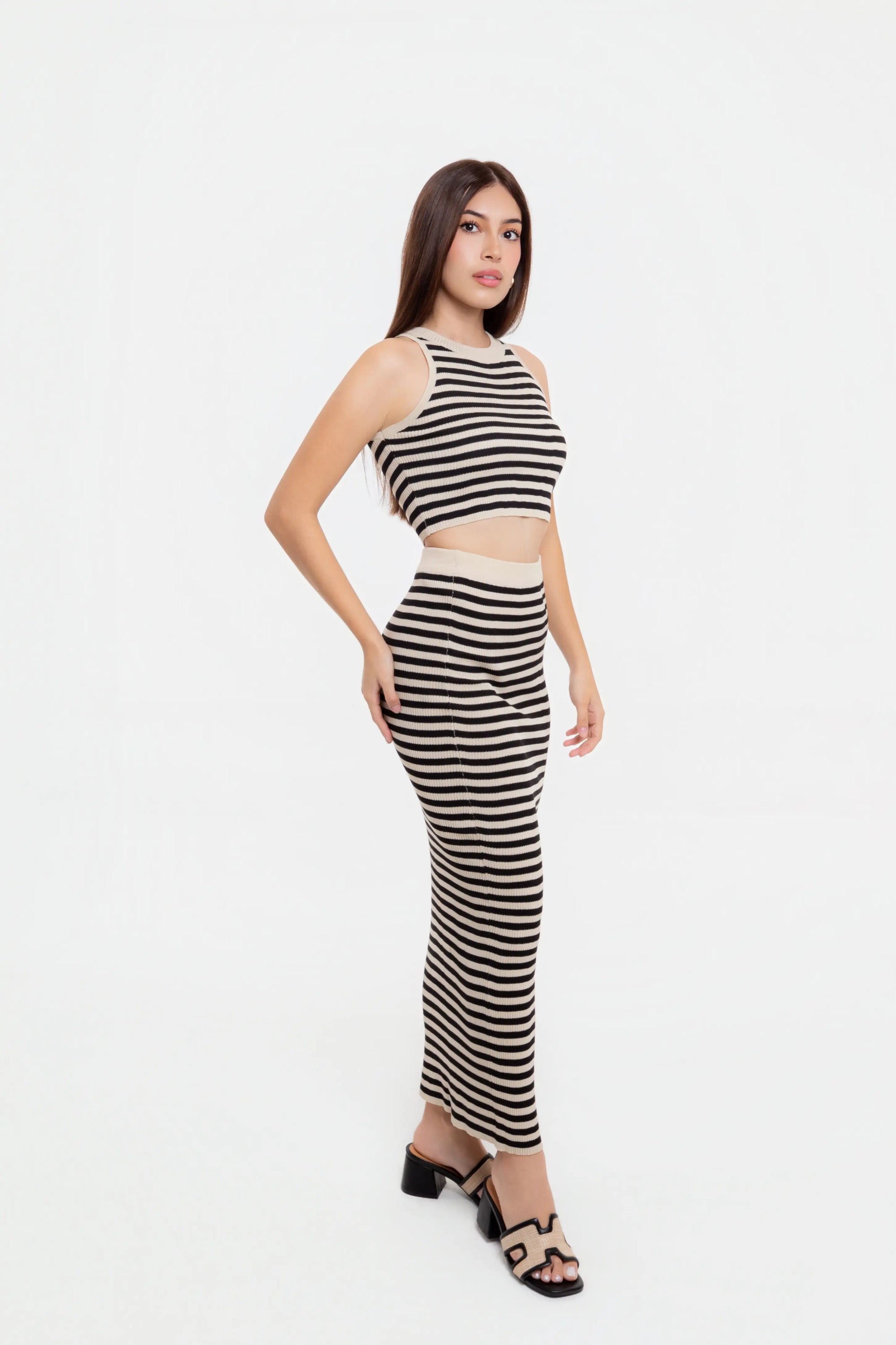 Conjunto de Rayas de Punto Negro con Blanco