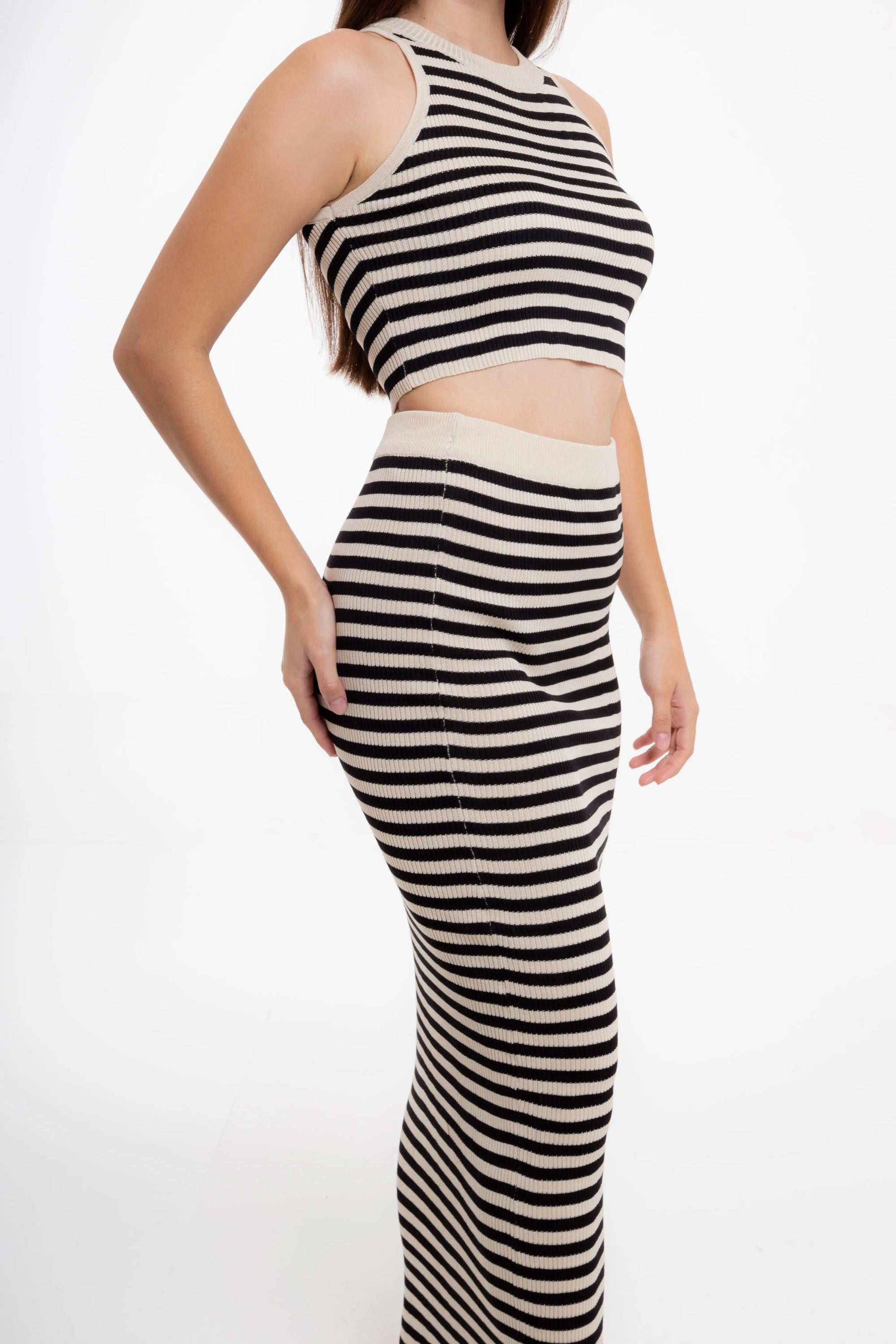 Conjunto de Rayas de Punto Negro con Blanco