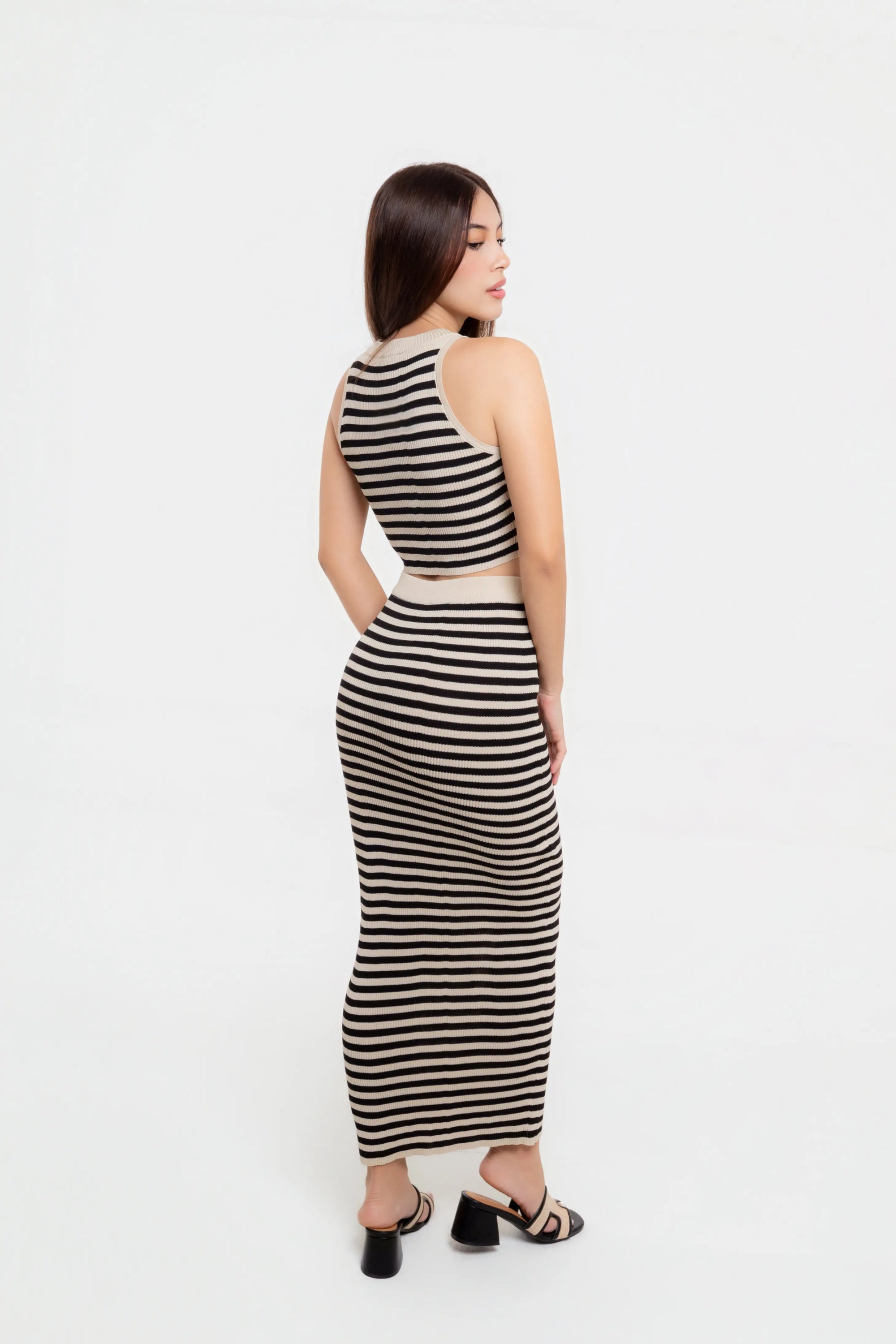 Conjunto de Rayas de Punto Negro con Blanco