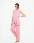 Conjunto Rosa de Blusa Halter y Pantalón