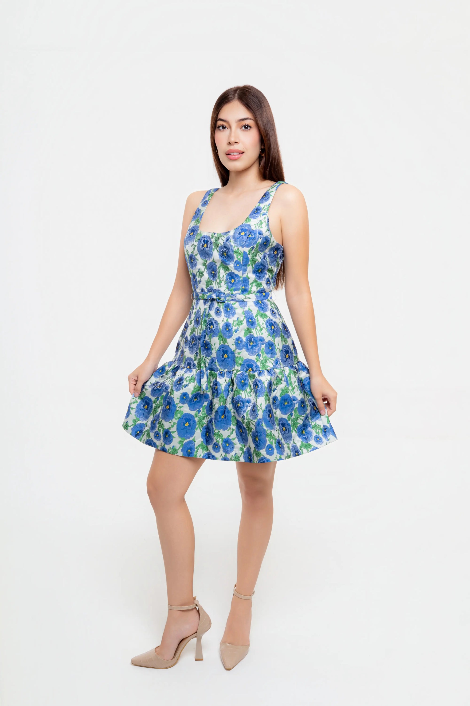 Vestido Corto Floral Azul
