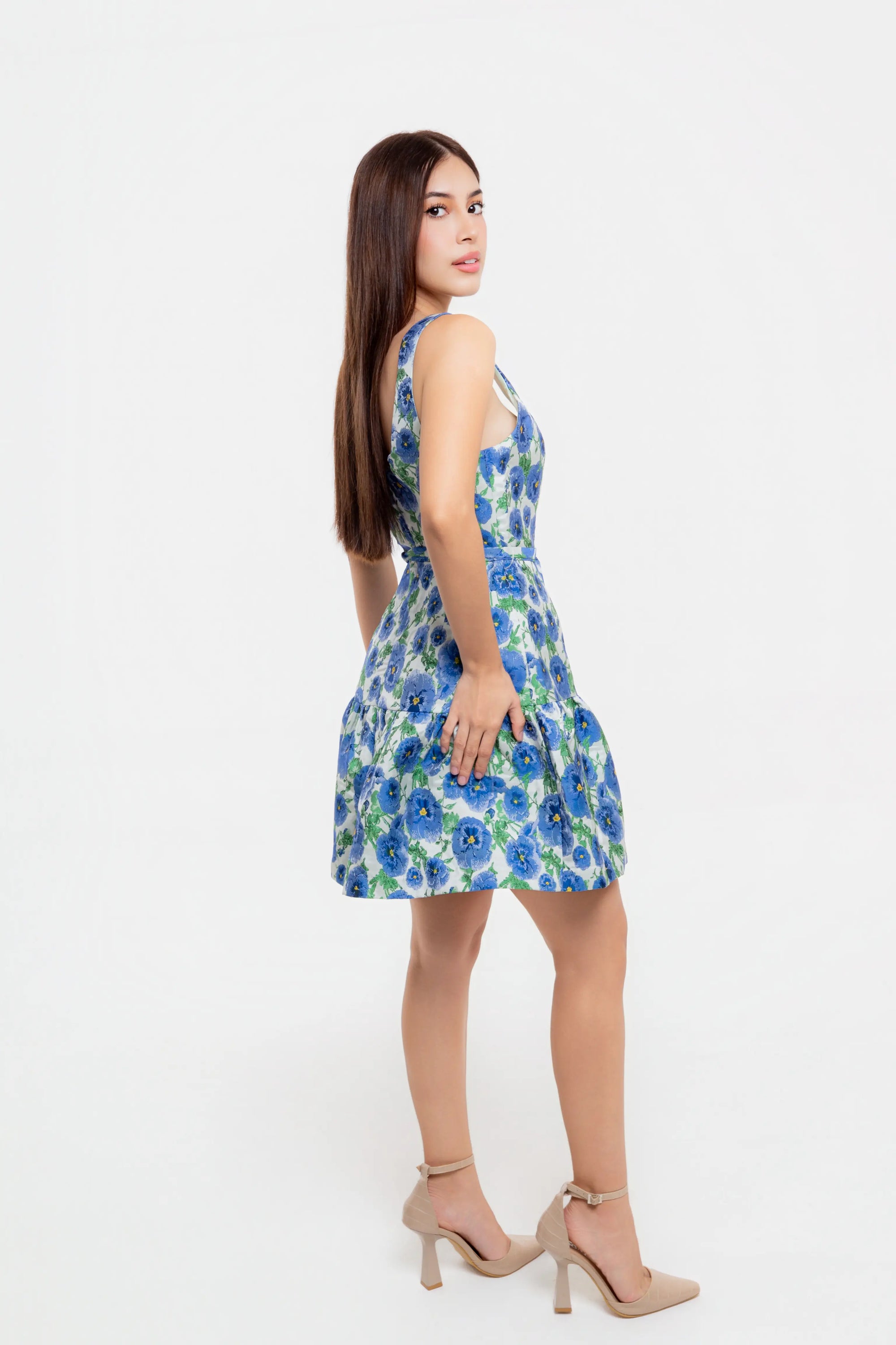 Vestido Corto Floral Azul