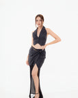 Conjunto Negro con Chaleco y Falda Asimétrica