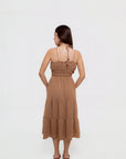 Vestido Midi Camel con Cintura Elástica