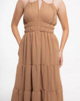 Vestido Midi Camel con Cintura Elástica