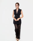 Conjunto Negro con Chaleco y Pantalón de Encaje
