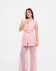 Conjunto Rosa con Chaleco Tipo Blazer y Pantalón
