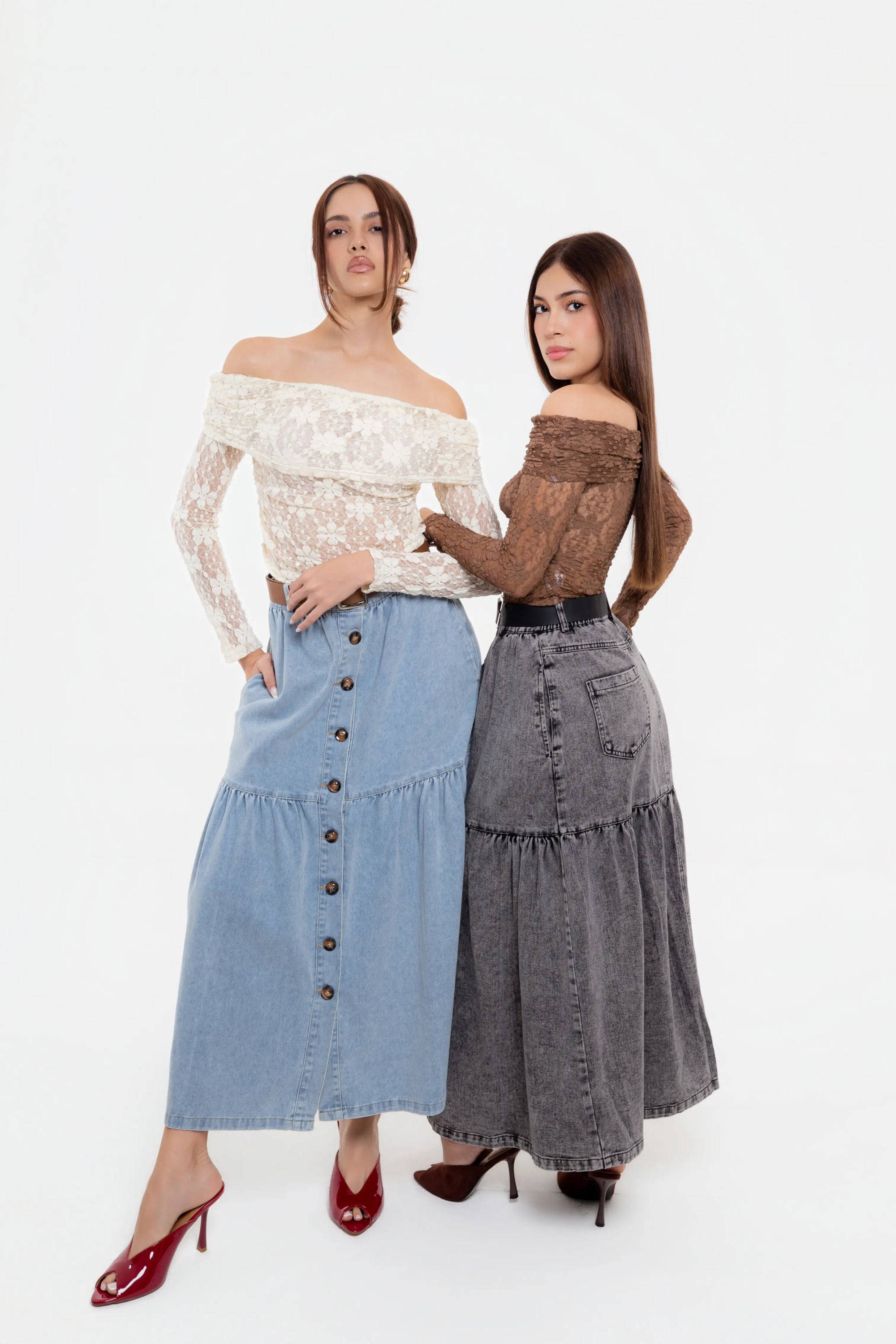Falda Midi de Mezclilla Gris