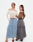 Falda Midi de Mezclilla Gris