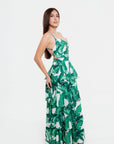 Vestido Largo Estampado Tropical Verde