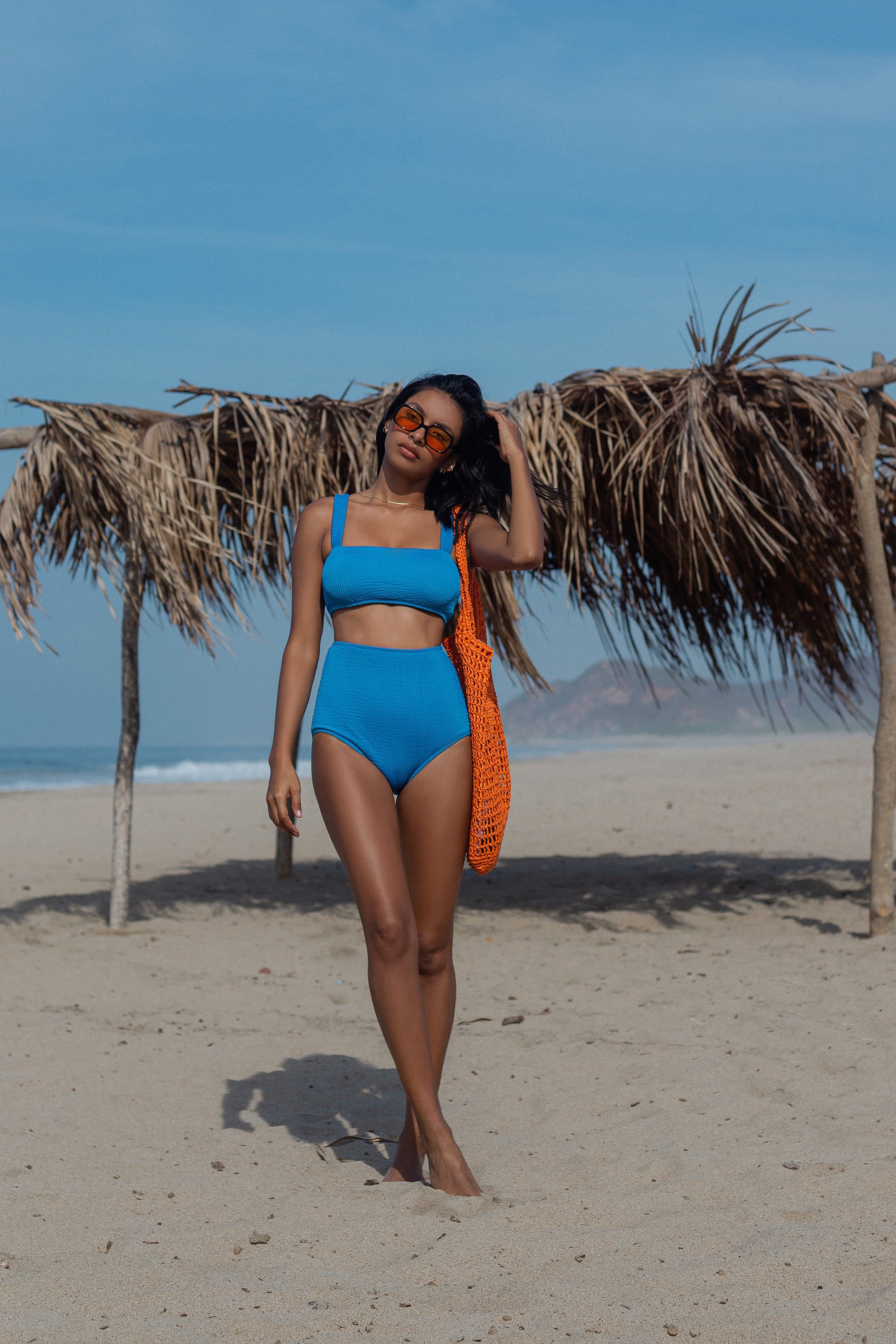 Bikini Conjunto Tres Piezas Top Panti Falda Azul