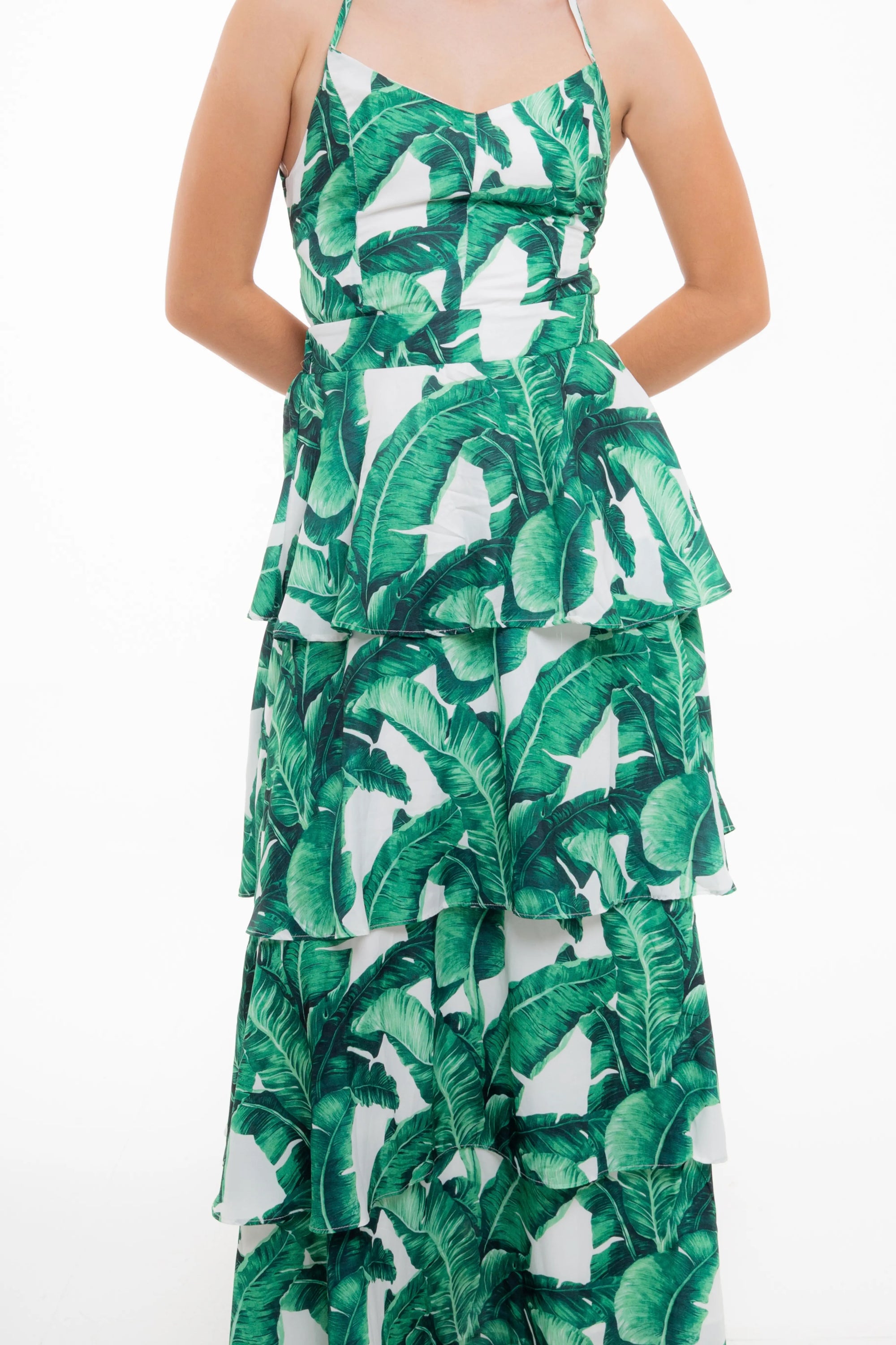 Vestido Largo Estampado Tropical Verde