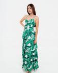 Vestido Largo Estampado Tropical Verde